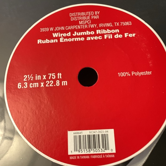 19 meters 2 1/2” wide wired white ribbon - Picture 2 of 4